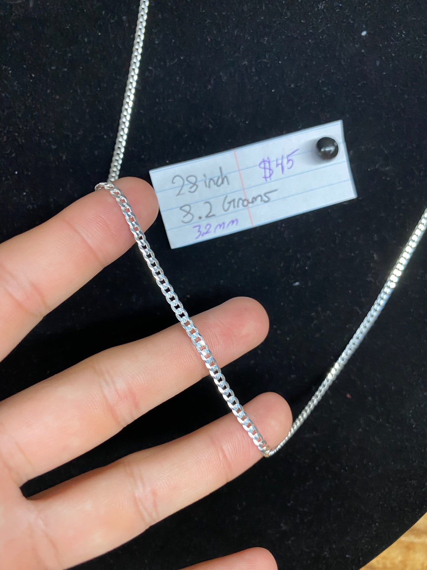 925 plata cadena 28 pulgadas 3.2mm
